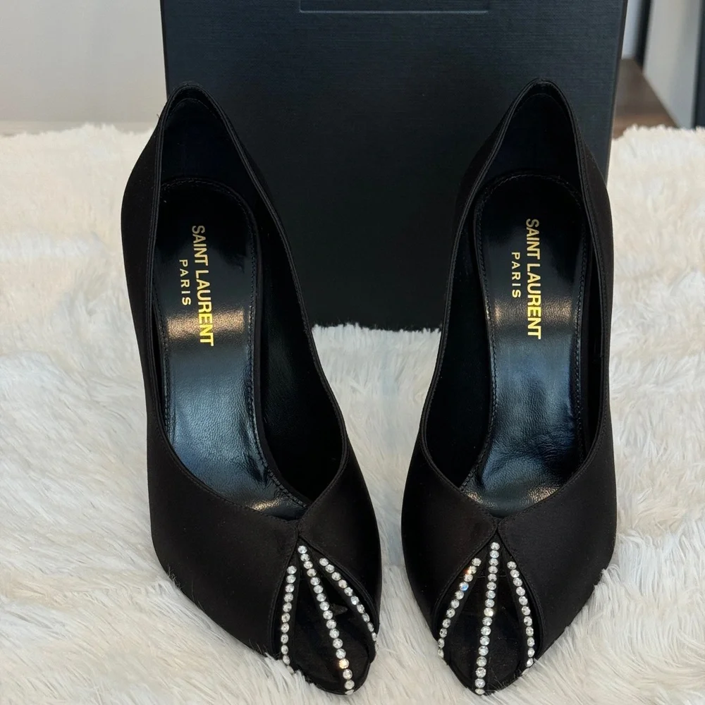 Saint Laurent Martinique 110 cm Black Heels with Silver Accents - Picture 3 of 5